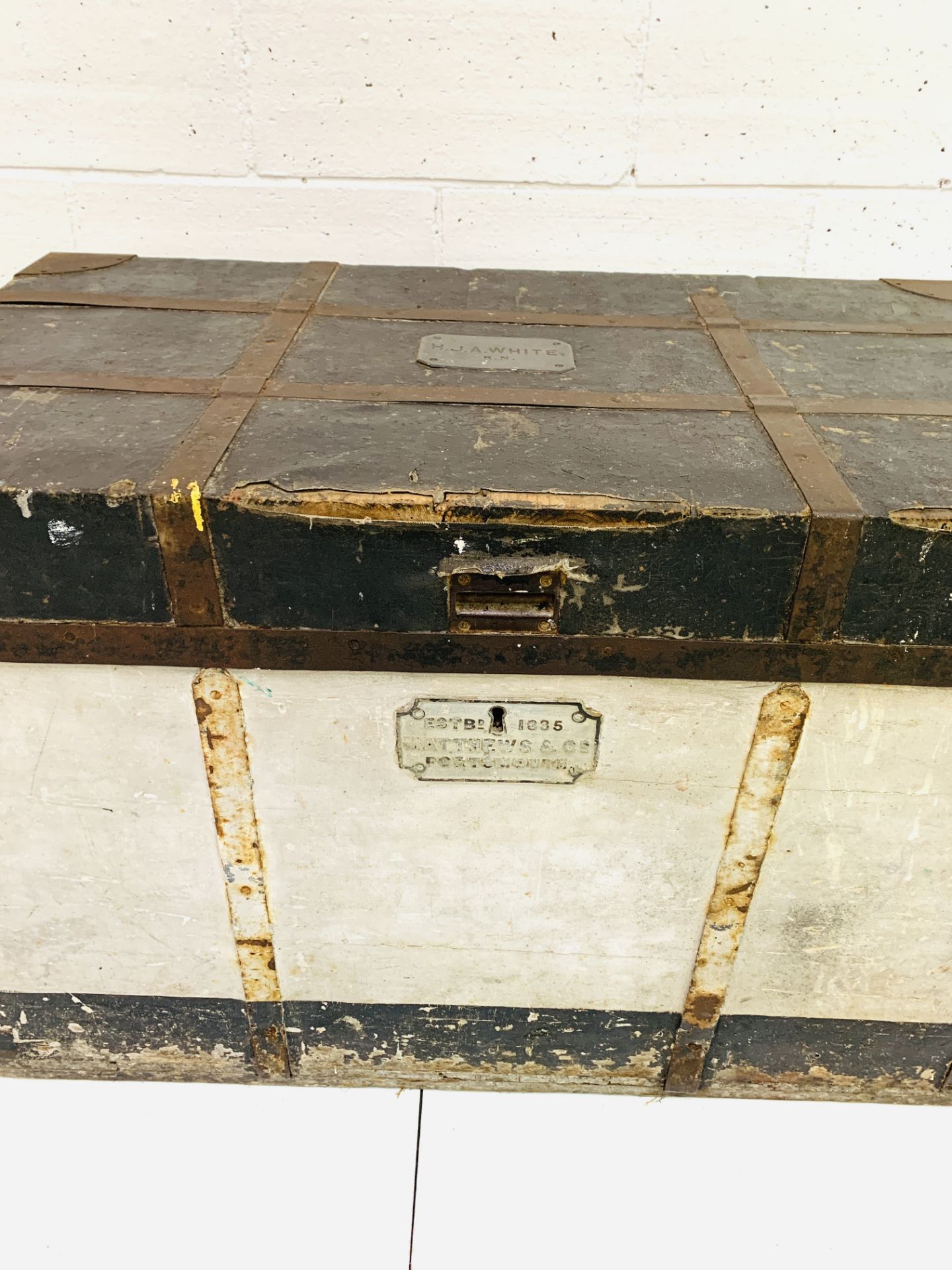 19th Century metal bound trunk by Matthews and Co. of Portsmouth - Image 3 of 6