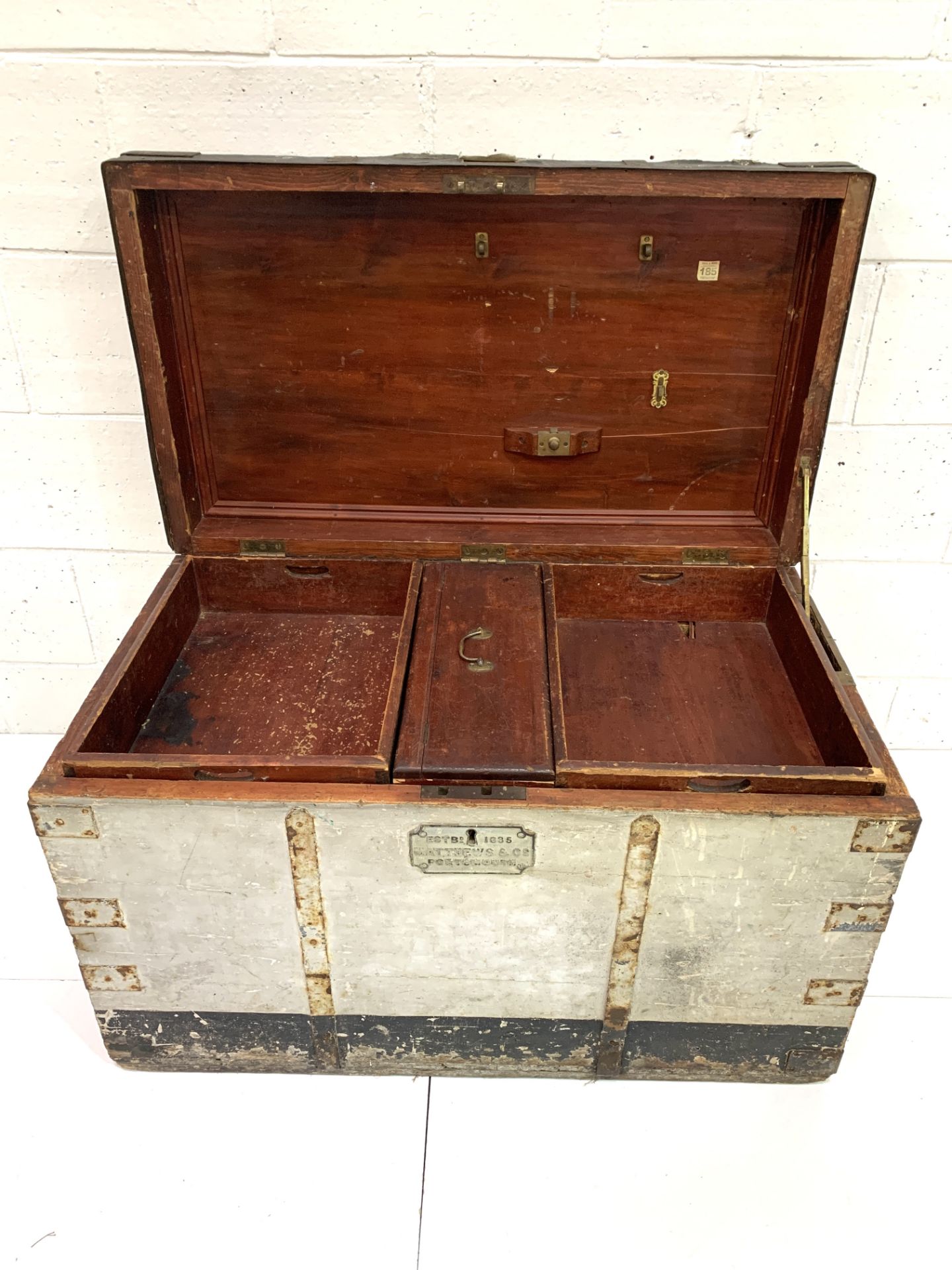19th Century metal bound trunk by Matthews and Co. of Portsmouth - Image 5 of 6