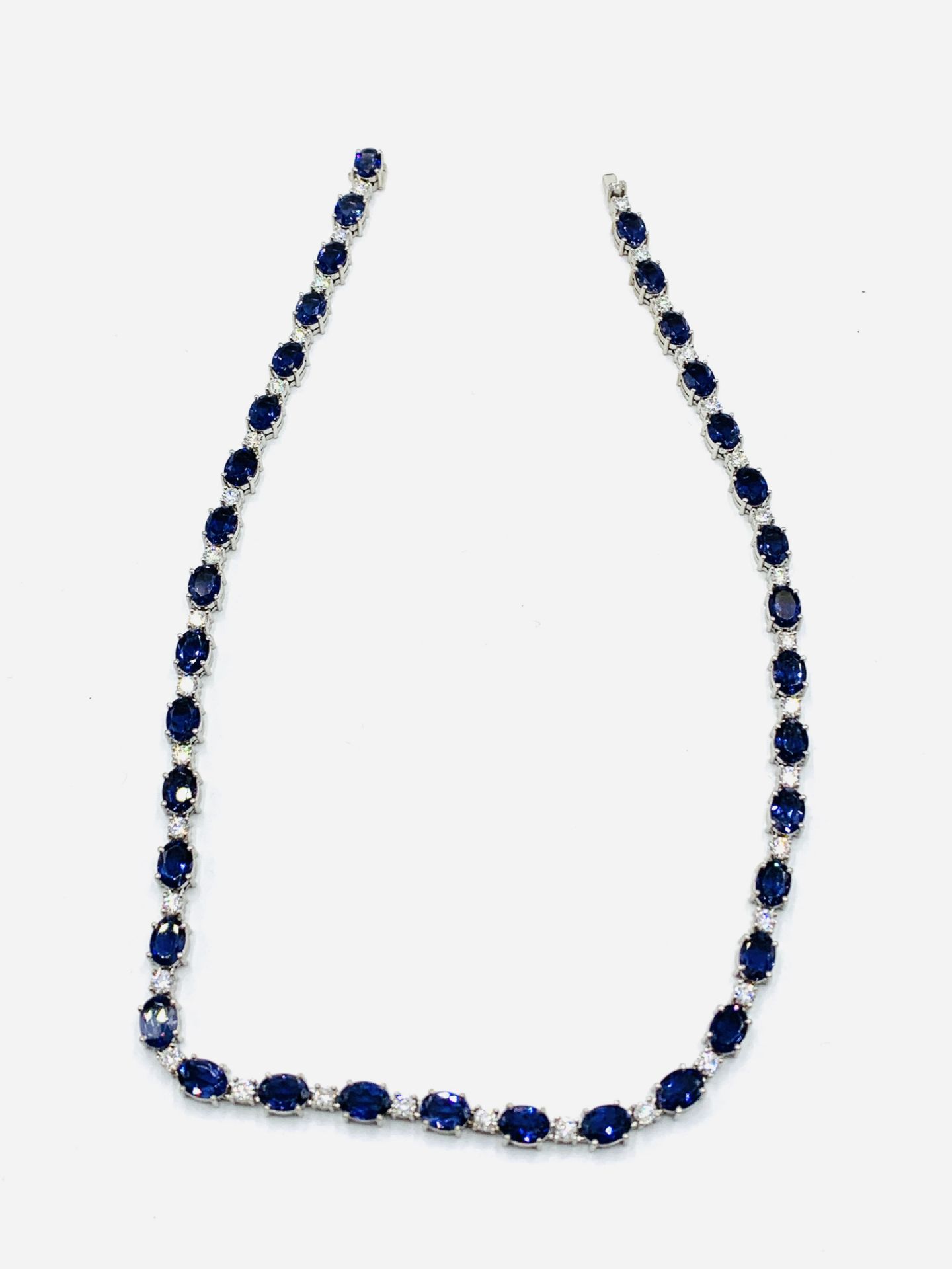 18ct white gold, iolite and diamond necklace