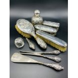 Silver mounted dressing table set and other silver mounted items