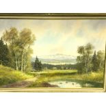 Gilt framed oil on canvas Alpine landscape signed Joseph Fruhmesser
