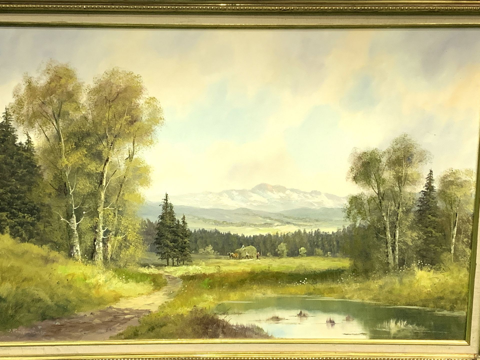 Gilt framed oil on canvas Alpine landscape signed Joseph Fruhmesser