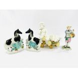 Moore porcelain dish, Copeland & Garrett porcelain figurine, pair of Staffordshire piebald horses