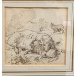 Alfred William Strutt RBA (1856-1924) pen and ink of a ewe and lamb