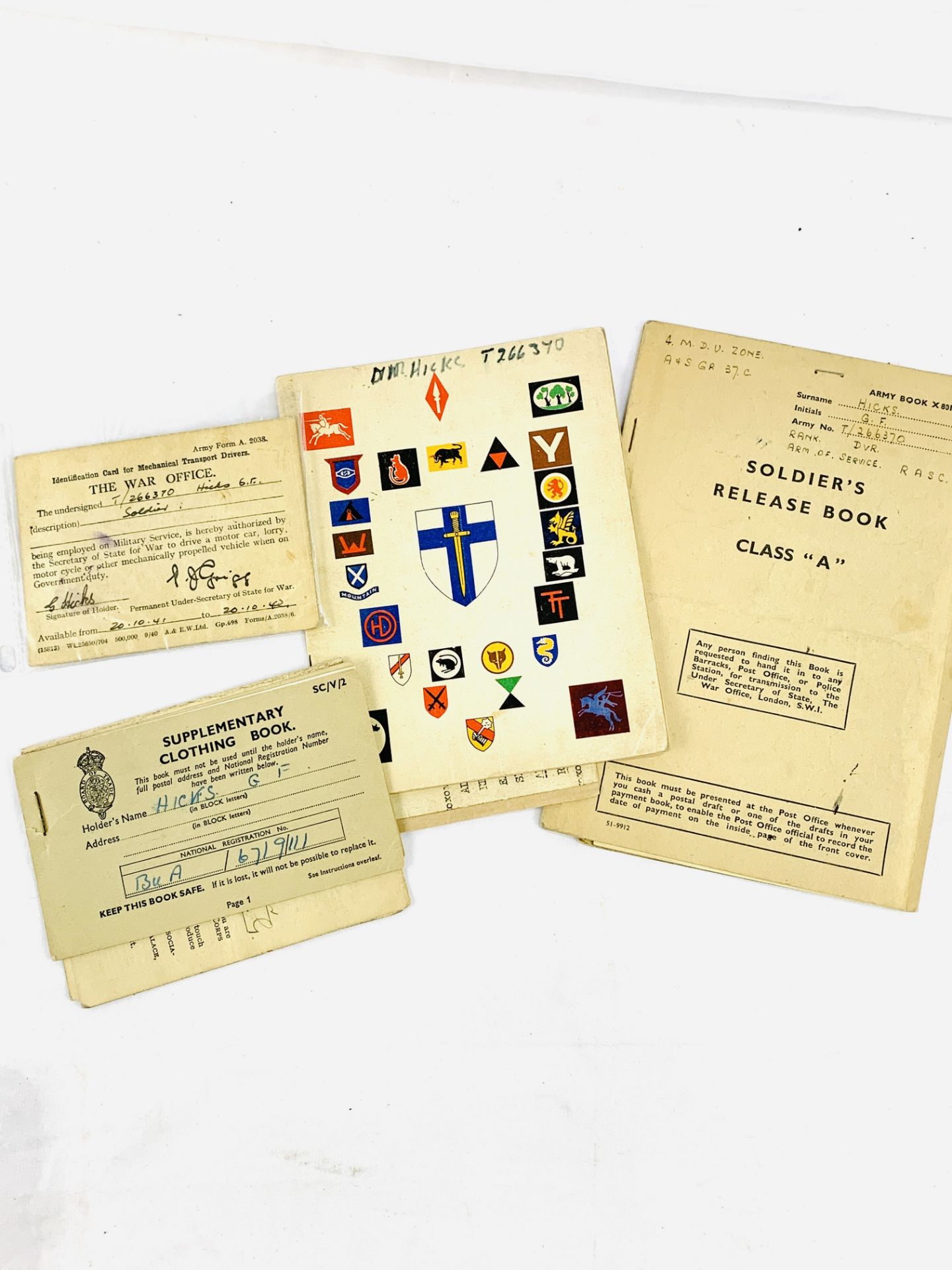 Collection of War time Serviceman’s documentation