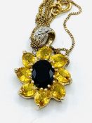 Yellow and blue sapphire and diamond pendant on 9ct fine gold chain