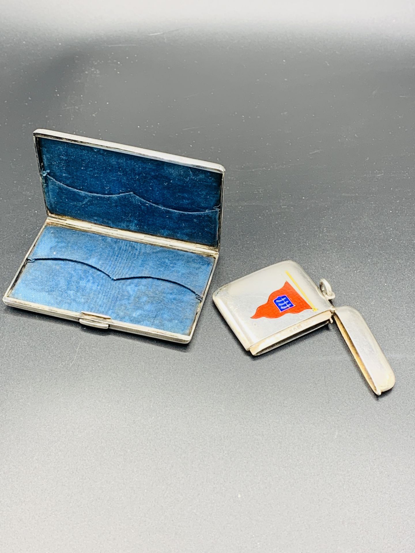 Silver card case hallmarked Birmingham 1860 and a silver match case - Image 2 of 3