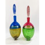 Two modern decorative coloured glass decanters