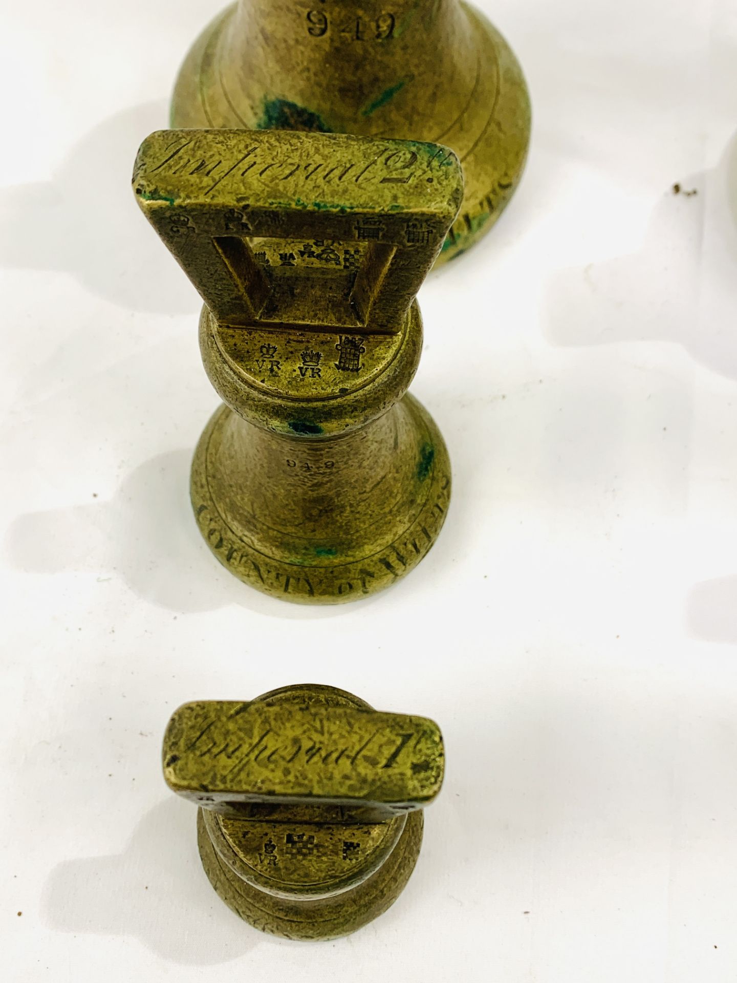 Two sets of brass Imperial standard bell weights - Image 7 of 8