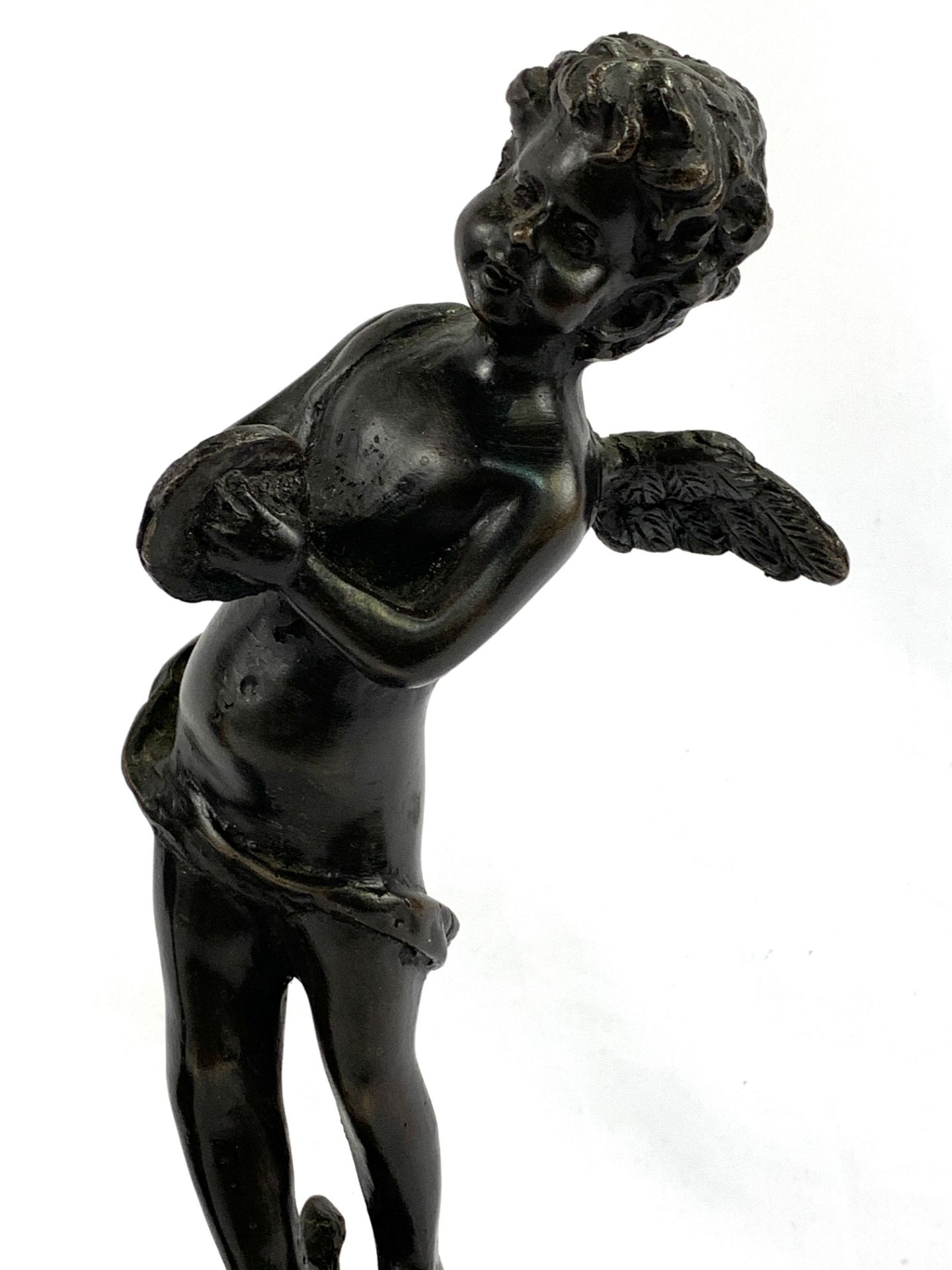 Pair of signed bronze figurines of putti on speckled marble bases, signed Auguste Moreau. - Image 2 of 5