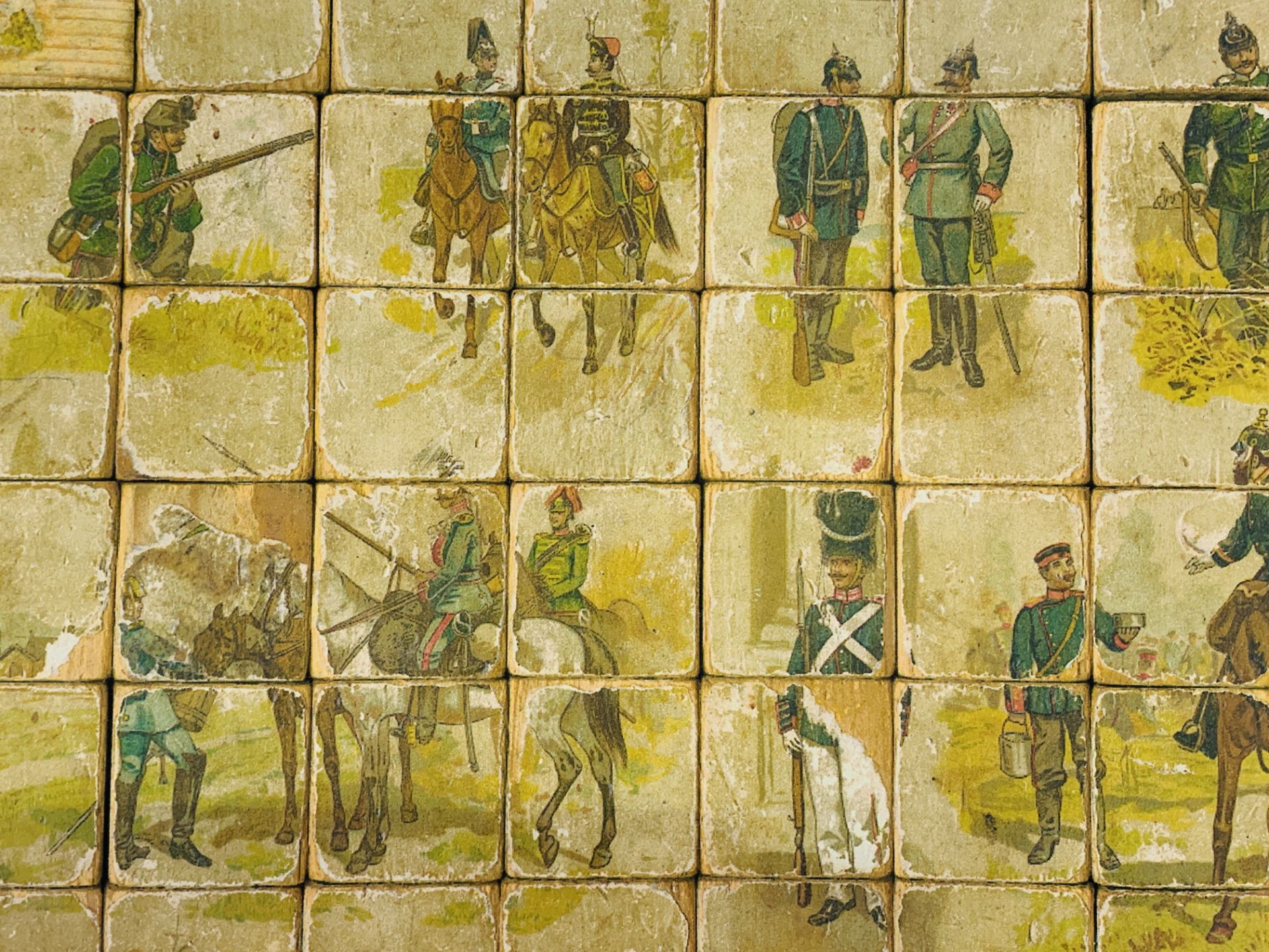 48 6-sided wooden puzzle blocks to make up 6 different pictures of 19th century European soldiers. - Image 4 of 4