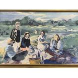 Gilt framed oil on canvas, "The Picnic", by Penny Roberts