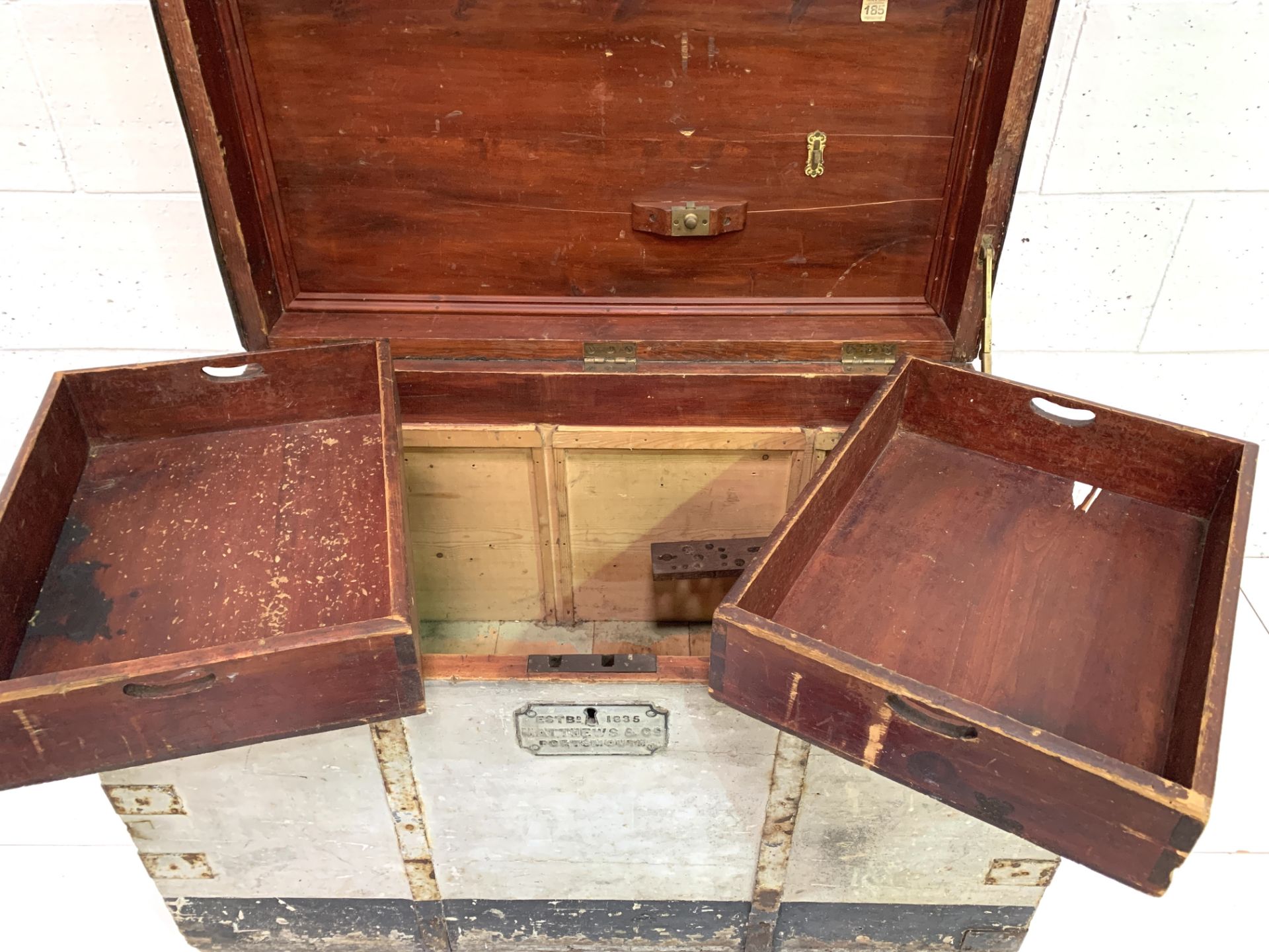 19th Century metal bound trunk by Matthews and Co. of Portsmouth - Image 4 of 6