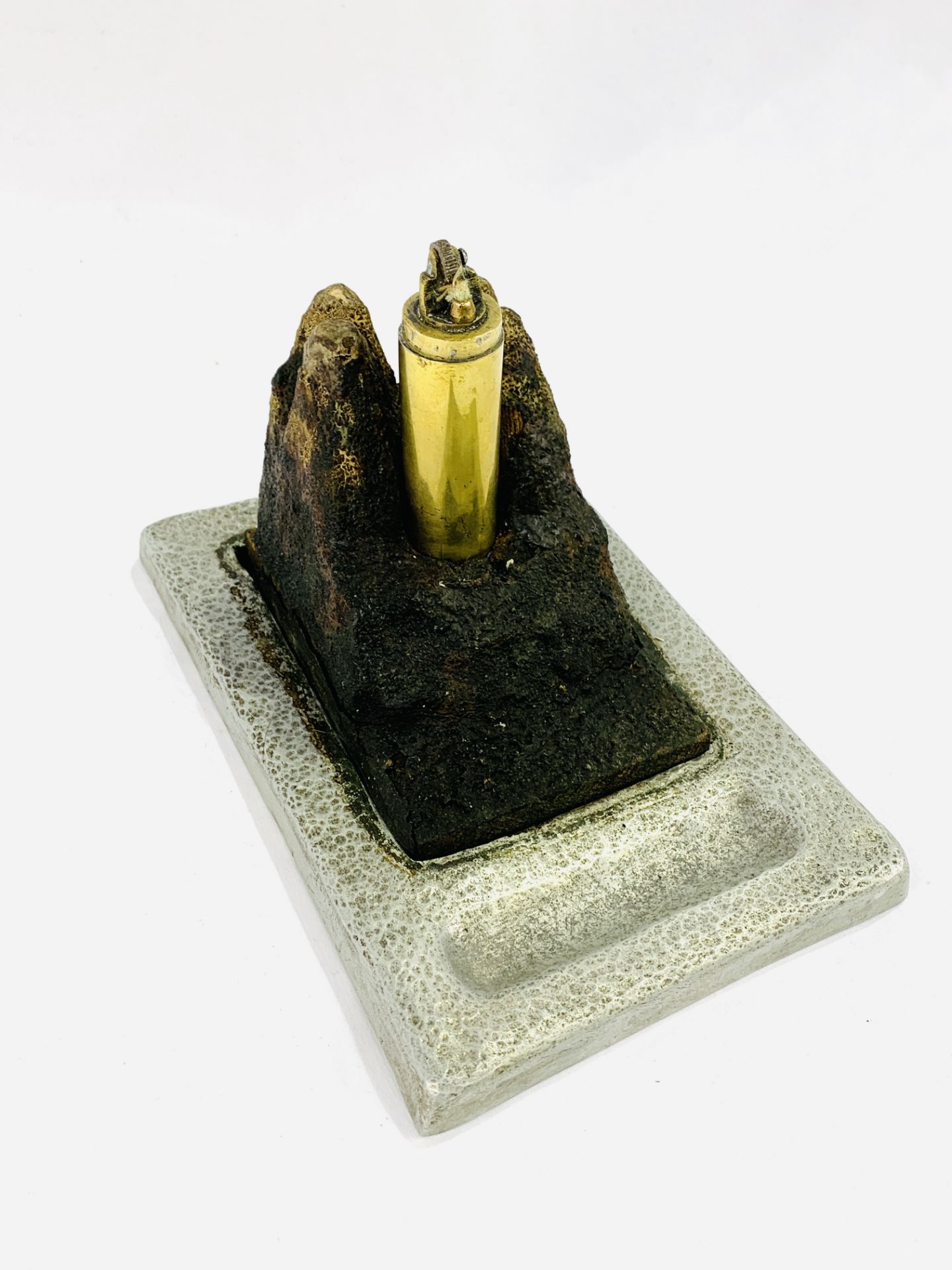 WWI trench art 20mm cannon shell petrol lighter - Image 2 of 2