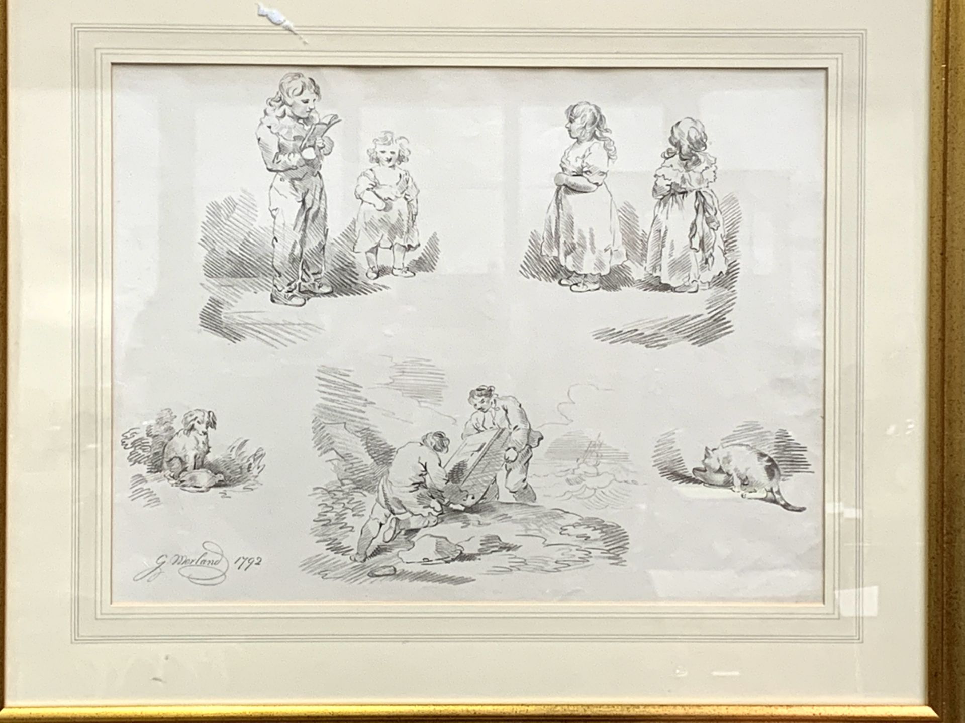 Four gilt framed and glazed prints of various subjects signed G Morland - Image 4 of 6