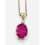 Ruby and diamond pendant on 9ct gold chain.