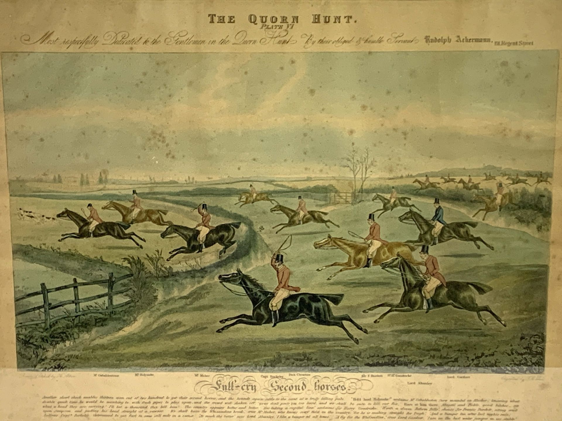 Set of eight framed and glazed 19th Century prints of the Quorn Hunt by Ackerman, drawn by Alken - Image 7 of 8