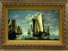 Ornate gilt framed oil on metal of sailing ships