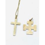 15ct gold cross potent, and a 9ct gold Latin Cross on 9kt gold chain,