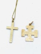 15ct gold cross potent, and a 9ct gold Latin Cross on 9kt gold chain,