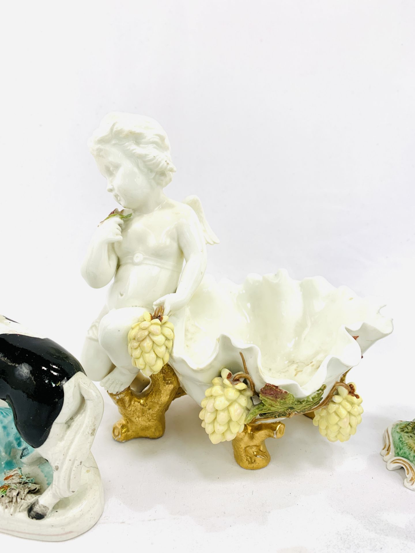 Moore porcelain dish, Copeland & Garrett porcelain figurine, pair of Staffordshire piebald horses - Image 3 of 4