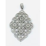 18ct white gold and diamond filigree leaf shaped pendant