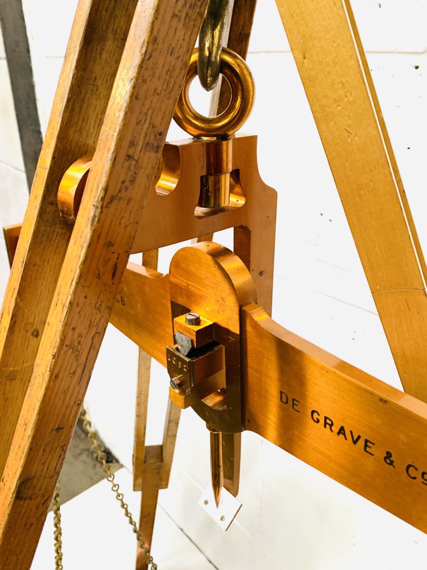 Original pine box containing balance scales to weigh to 56lbs by De Grave, London - Image 5 of 9