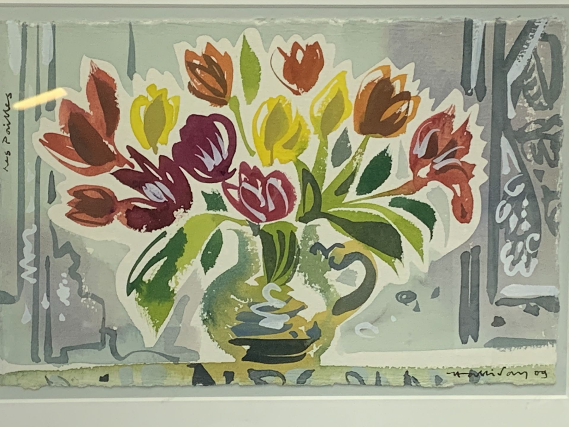 Framed and glazed watercolour still life flowers and a vase - Image 2 of 2