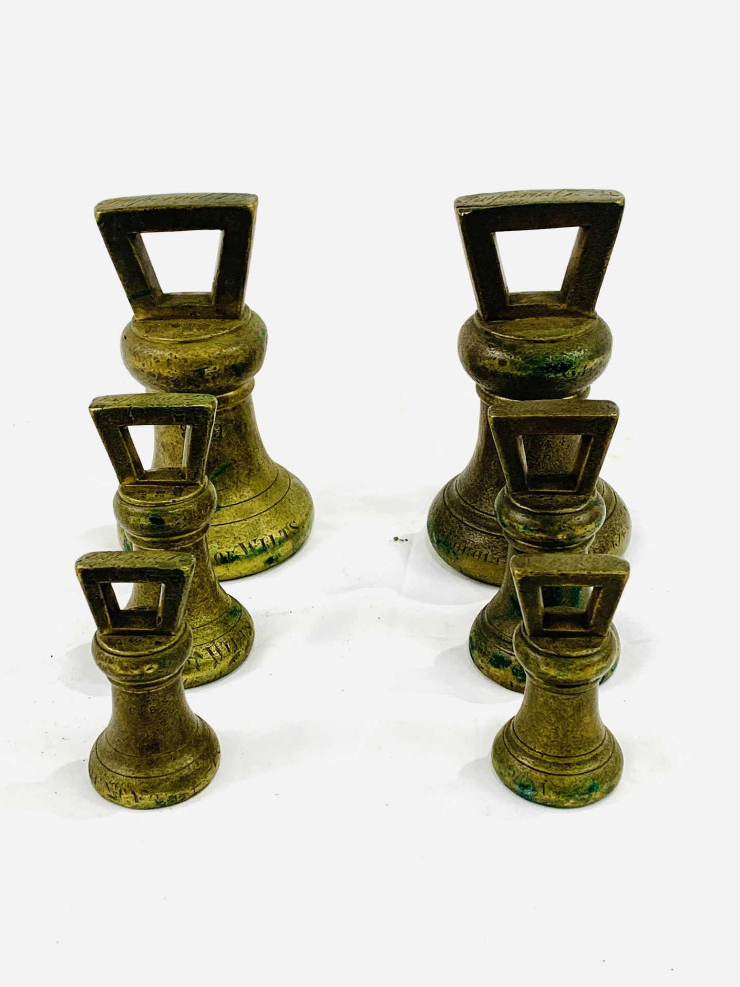 Two sets of brass Imperial standard bell weights - Image 2 of 8