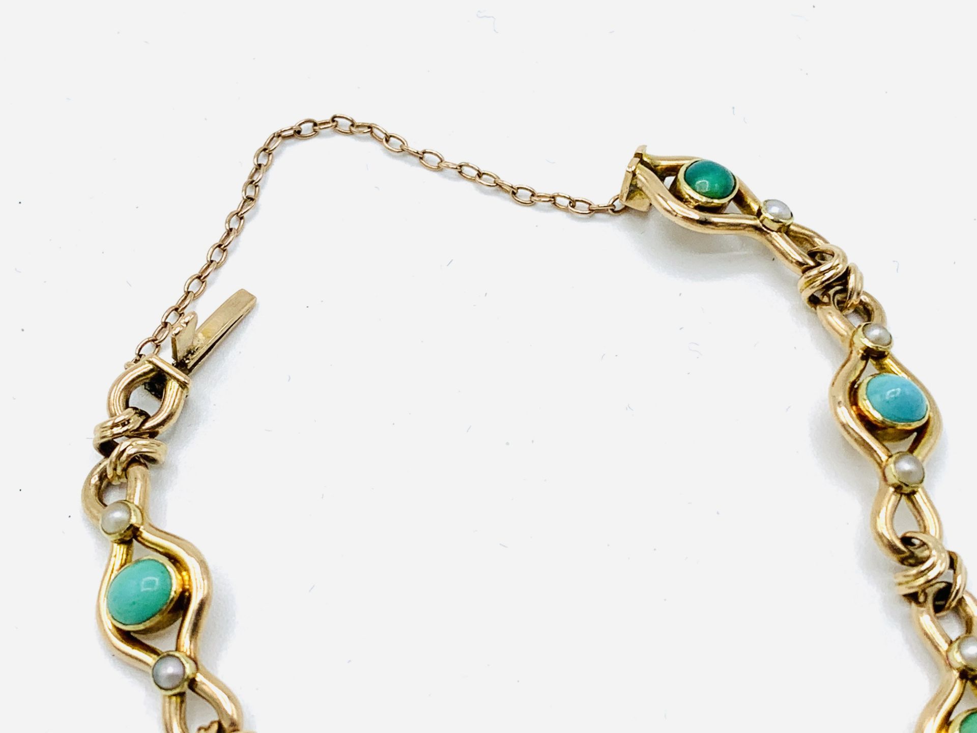 Victorian 15ct rose gold turquoise and seed pearl bracelet - Image 3 of 4