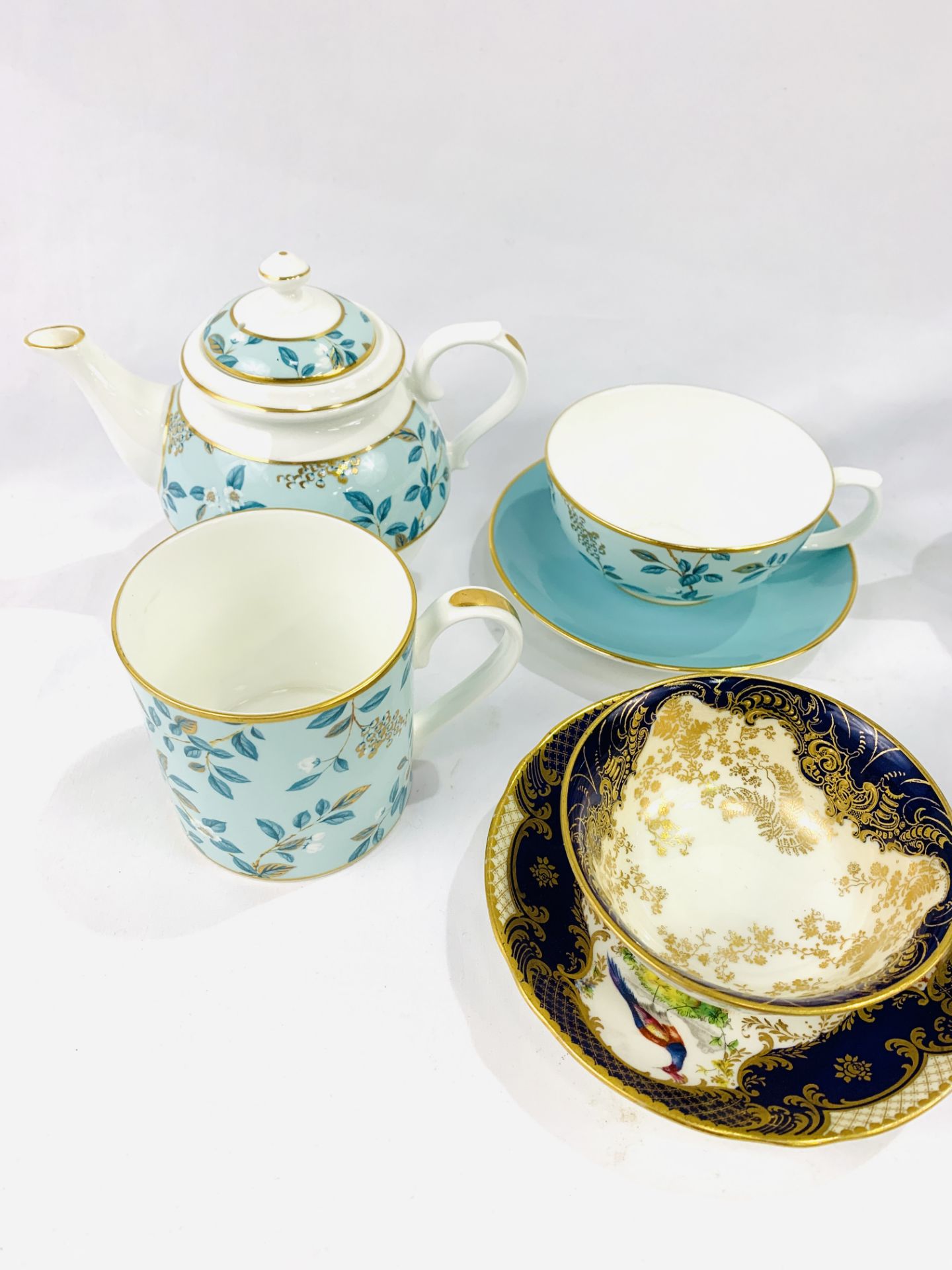 Two Royal Doulton blue and gilt decorated cups and saucers signed E Percy - Image 6 of 6