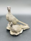 925 silver cock and hen pheasant figurine