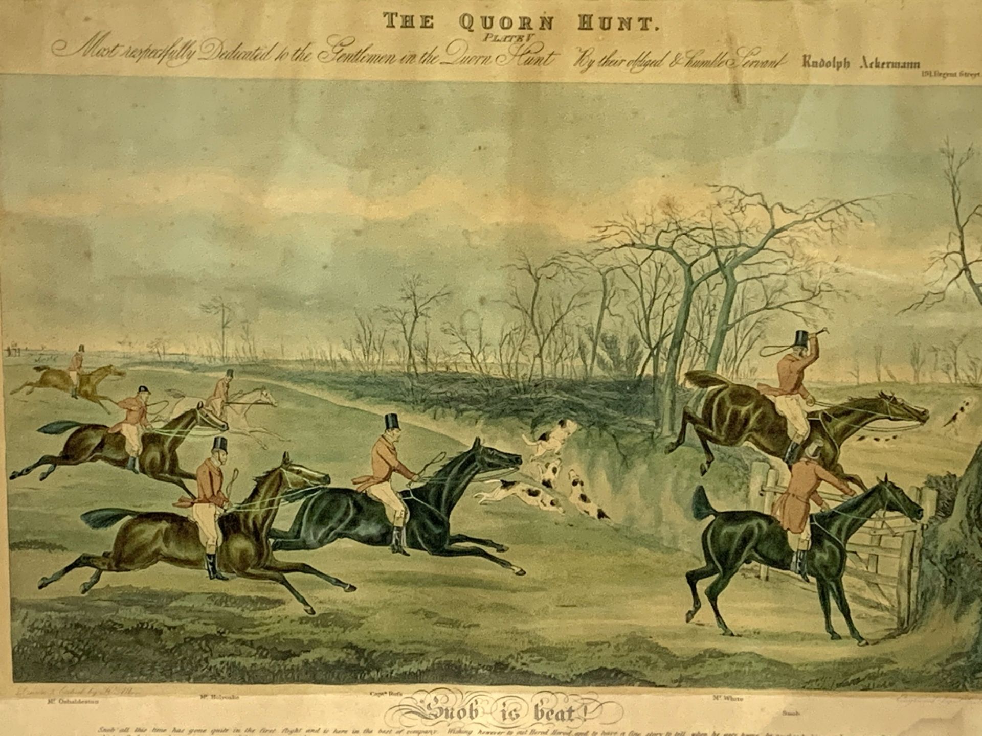 Set of eight framed and glazed 19th Century prints of the Quorn Hunt by Ackerman, drawn by Alken - Image 6 of 8