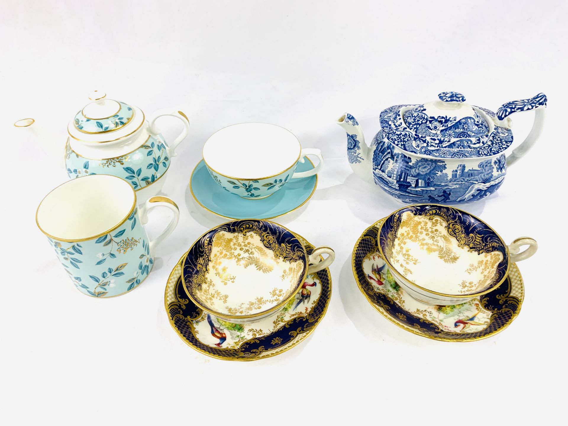 Two Royal Doulton blue and gilt decorated cups and saucers signed E Percy - Image 2 of 6