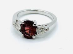 18ct white gold garnet and diamond set ring