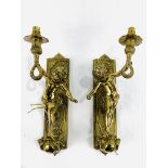 Pair of solid brass electric cherubic wall sconces complete with wooden mounts