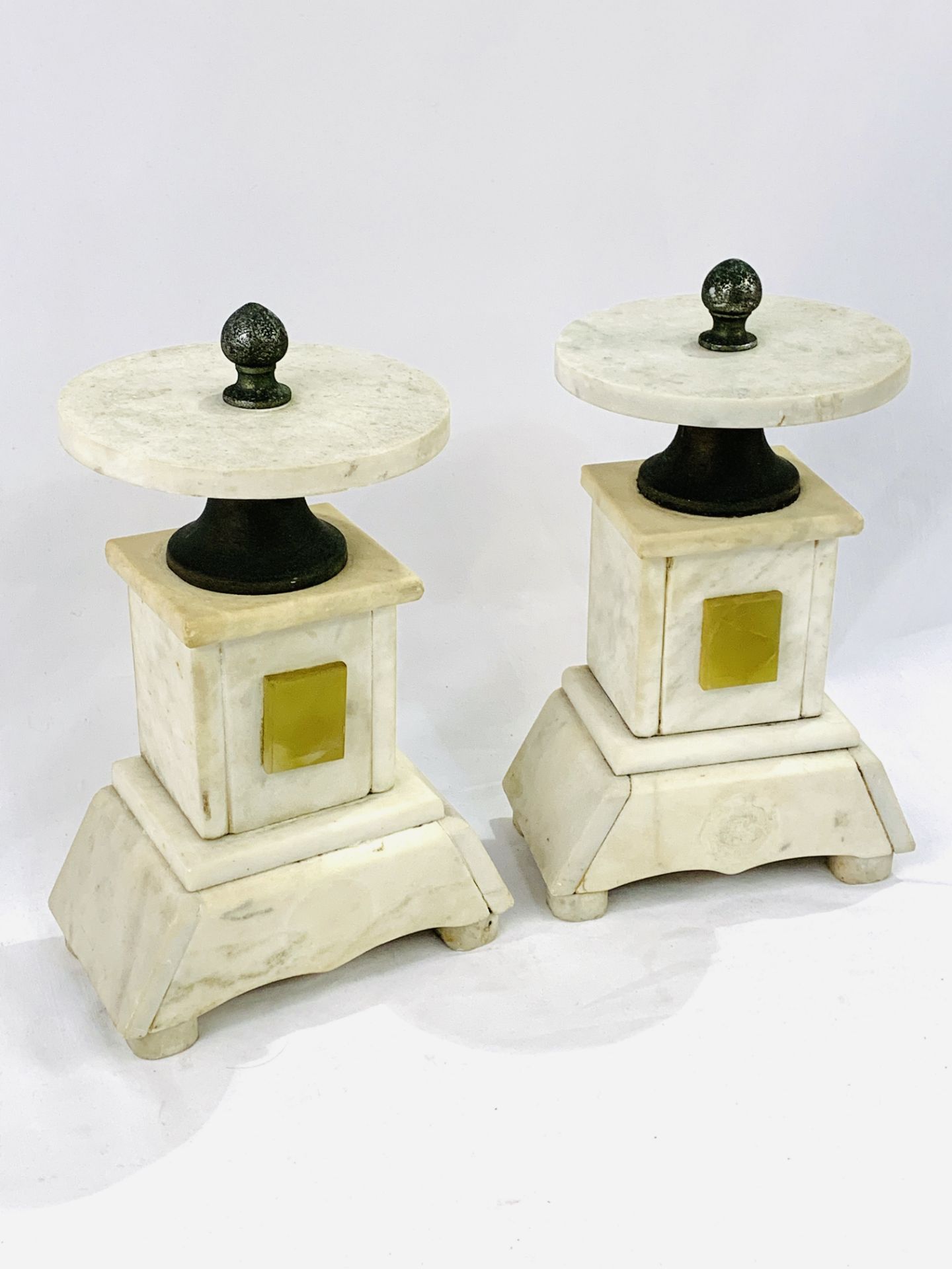 Pair of 19th Century French white alabaster and cast metal garnitures - Image 2 of 4