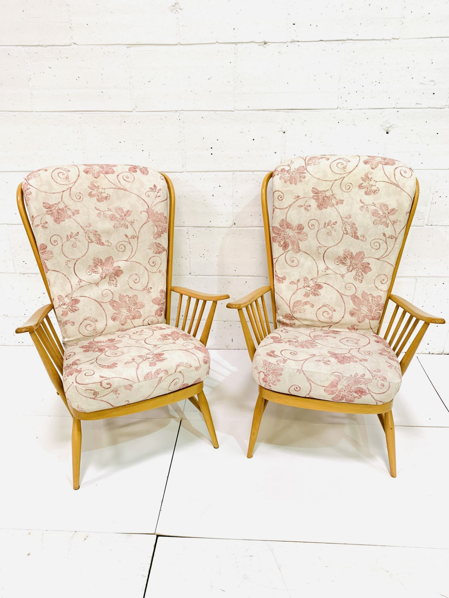 Pair of Ercol high rail back armchairs