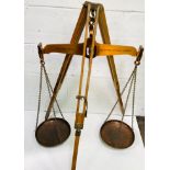 Original pine box containing balance scales to weigh to 56lbs by De Grave, London