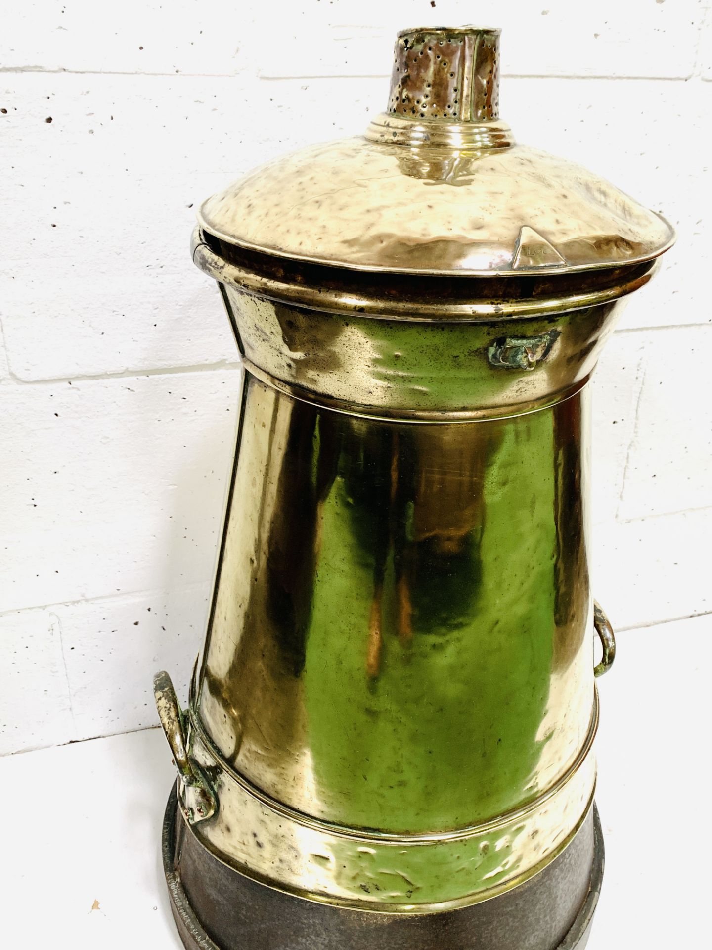 Victorian brass and metal cone shaped milk churn - Image 10 of 11