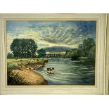 Framed and glazed watercolour of the Thames at Abingdon signed Newton Taylor
