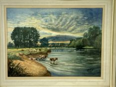 Framed and glazed watercolour of the Thames at Abingdon signed Newton Taylor