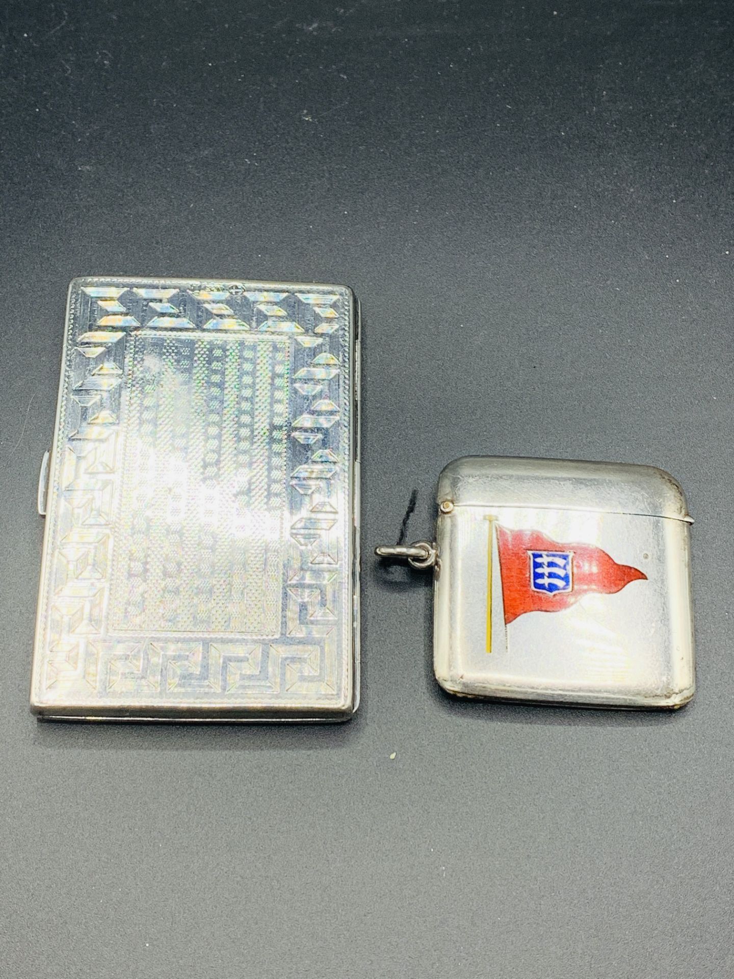 Silver card case hallmarked Birmingham 1860 and a silver match case - Image 3 of 3