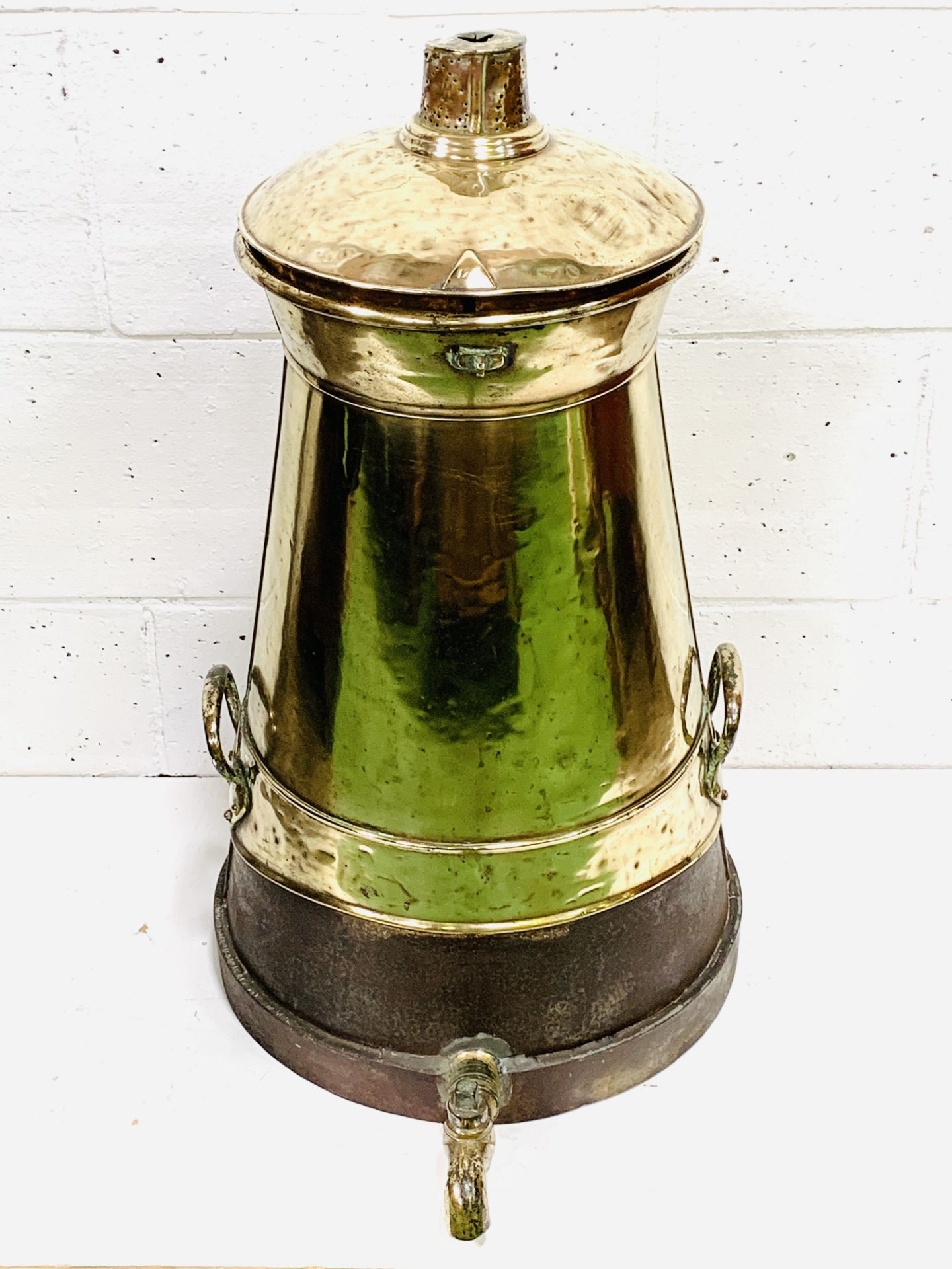 Victorian brass and metal cone shaped milk churn