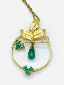 Gold and emerald pendant on 9ct gold chain