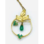 Gold and emerald pendant on 9ct gold chain