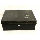 1940's black Japanned metal strong box by Chubb and Sons Limited