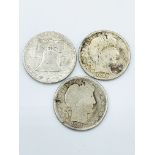 Three American silver half Dollar coins