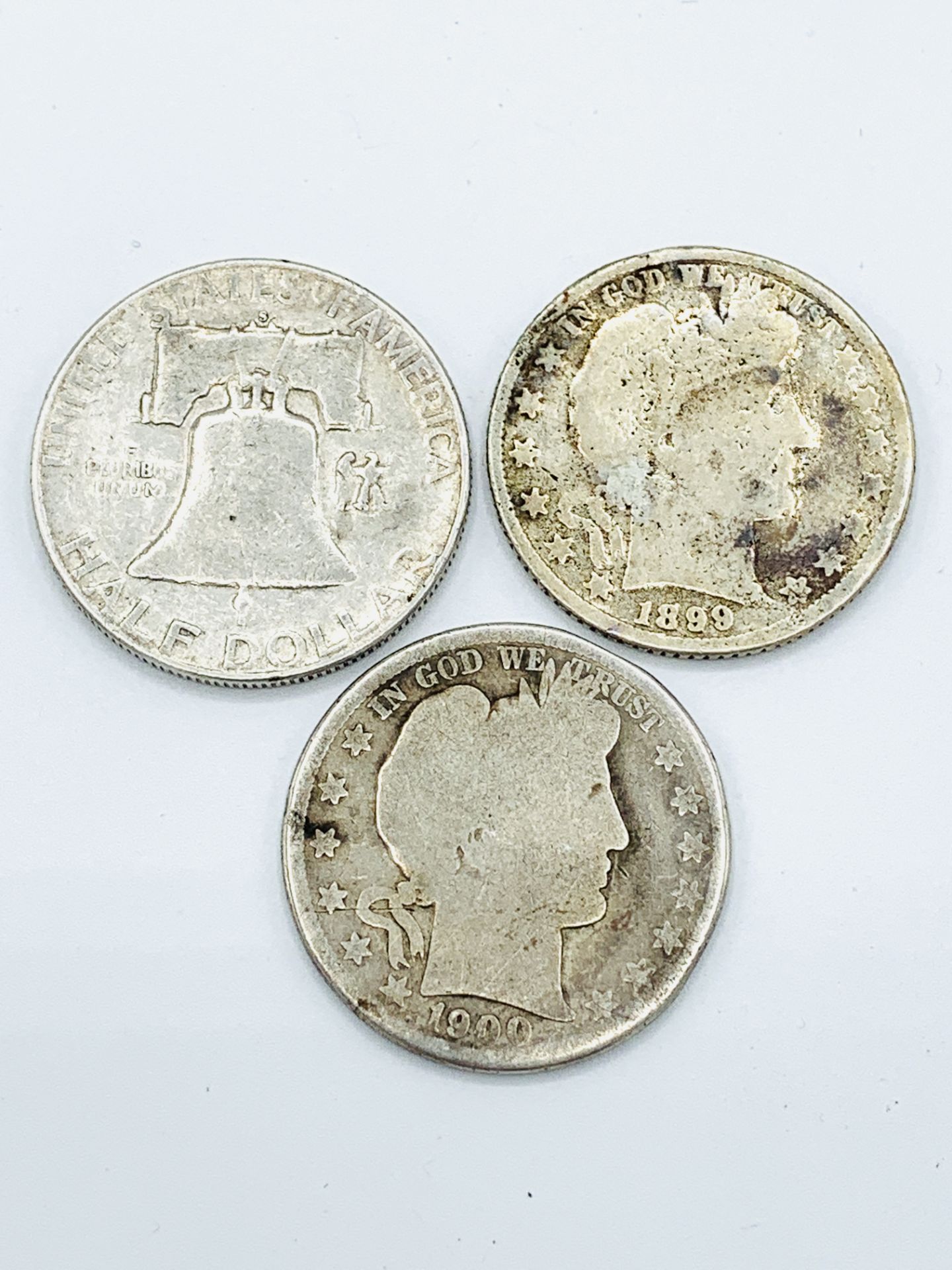 Three American silver half Dollar coins