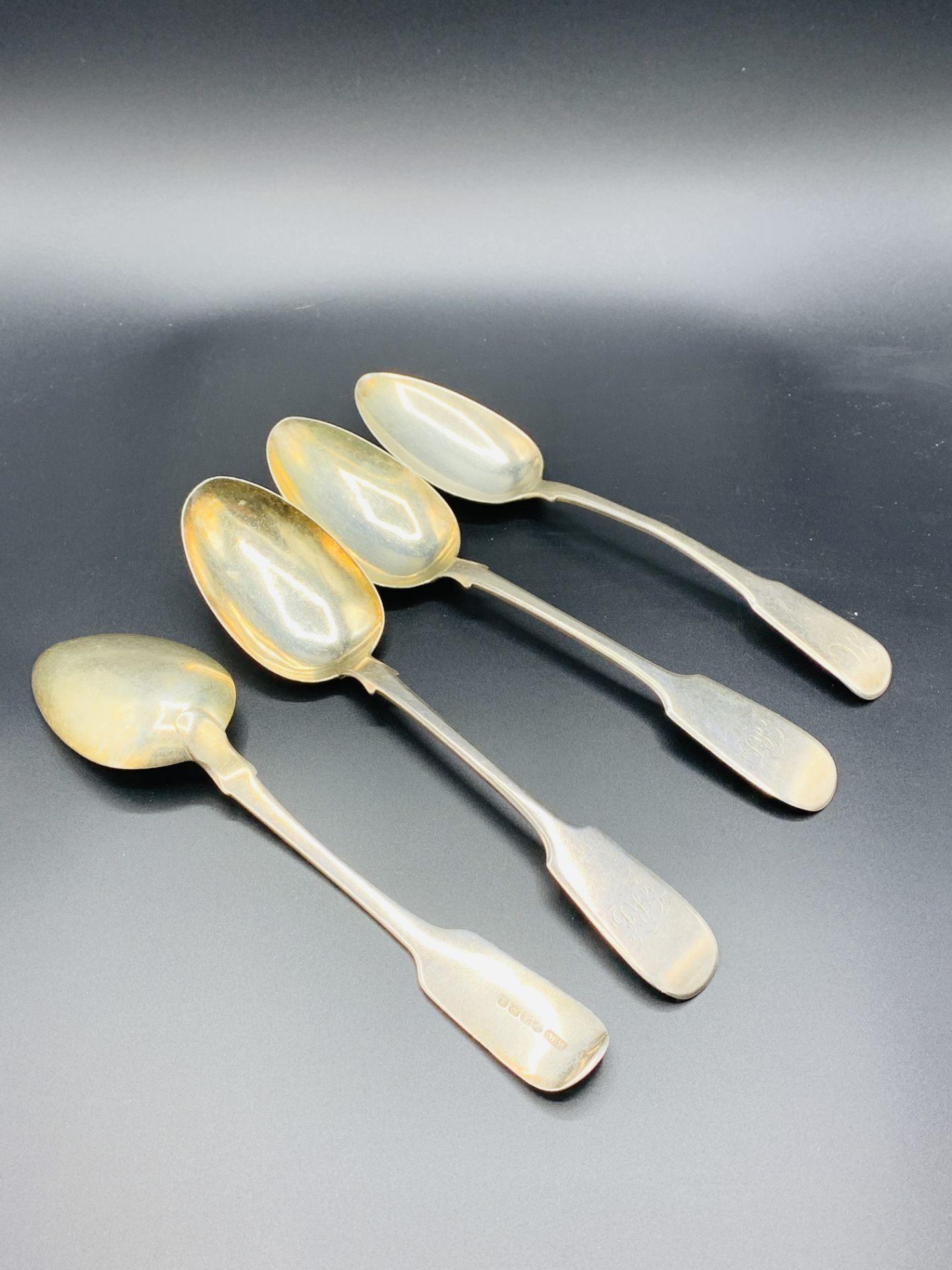 A pair of silver table spoons, a William IV silver table spoon, and a Georgian silver table spoon - Image 4 of 4